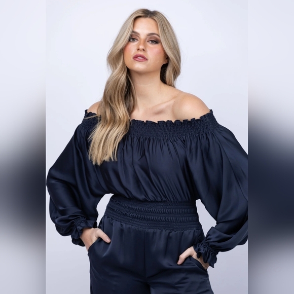 Ramy Brook New York Midnight Blue Off-Shoulder Teagan Jumpsuit - Picture 4 of 14